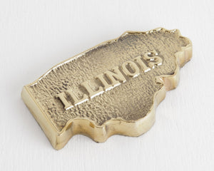 Solid Brass Illinois State Paperweight at Lobster Bisque Vintage