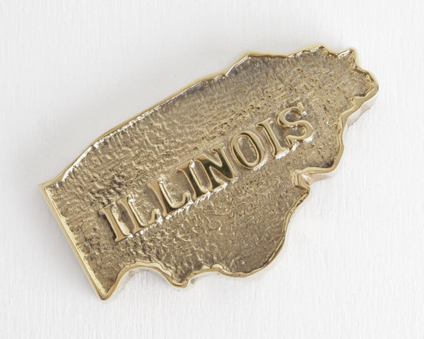 Solid Brass Illinois State Paperweight at Lobster Bisque Vintage