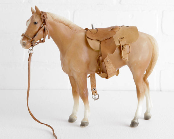 Breyer Palomino Quarter Horse Yearling with Leather Western Saddle and Halter with Lead Rope at Lobster Bisque Vintage