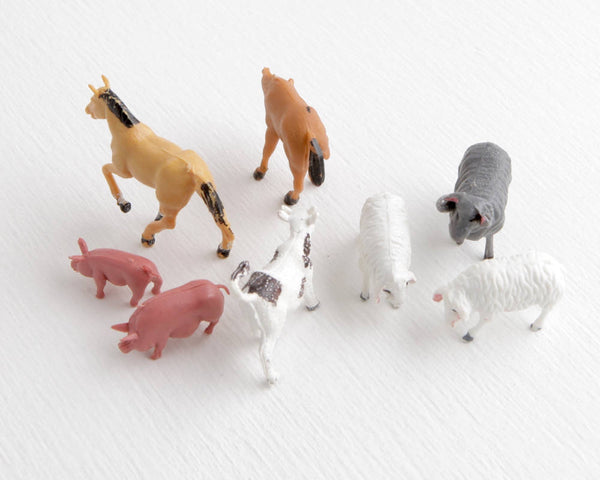 Small Farm Animal Lot with Cow, Horses, Sheep, and Pigs at Lobster Bisque Vintage