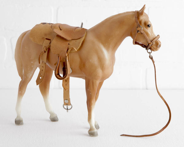 Breyer Palomino Quarter Horse Yearling with Leather Western Saddle and Halter with Lead Rope at Lobster Bisque Vintage