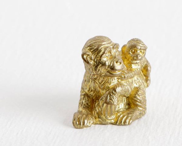 Gold Metal Monkey Mother and Baby at Lobster Bisque Vintage