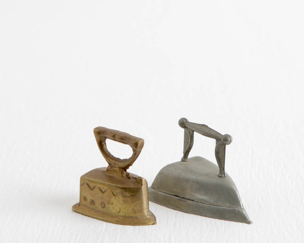 Pair of Metal Miniature Irons at Lobster Bisque Vintage
