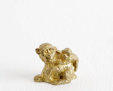 Gold Metal Monkey Mother and Baby at Lobster Bisque Vintage