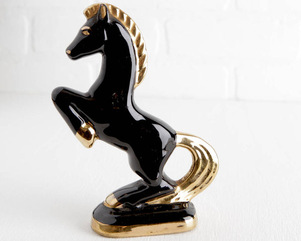 Black and Gold Ceramic Rearing Horse at Lobster Bisque Vintage