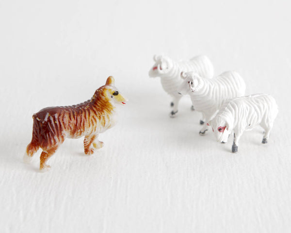 Collie Dog and White Sheep Set at Lobster Bisque Vintage