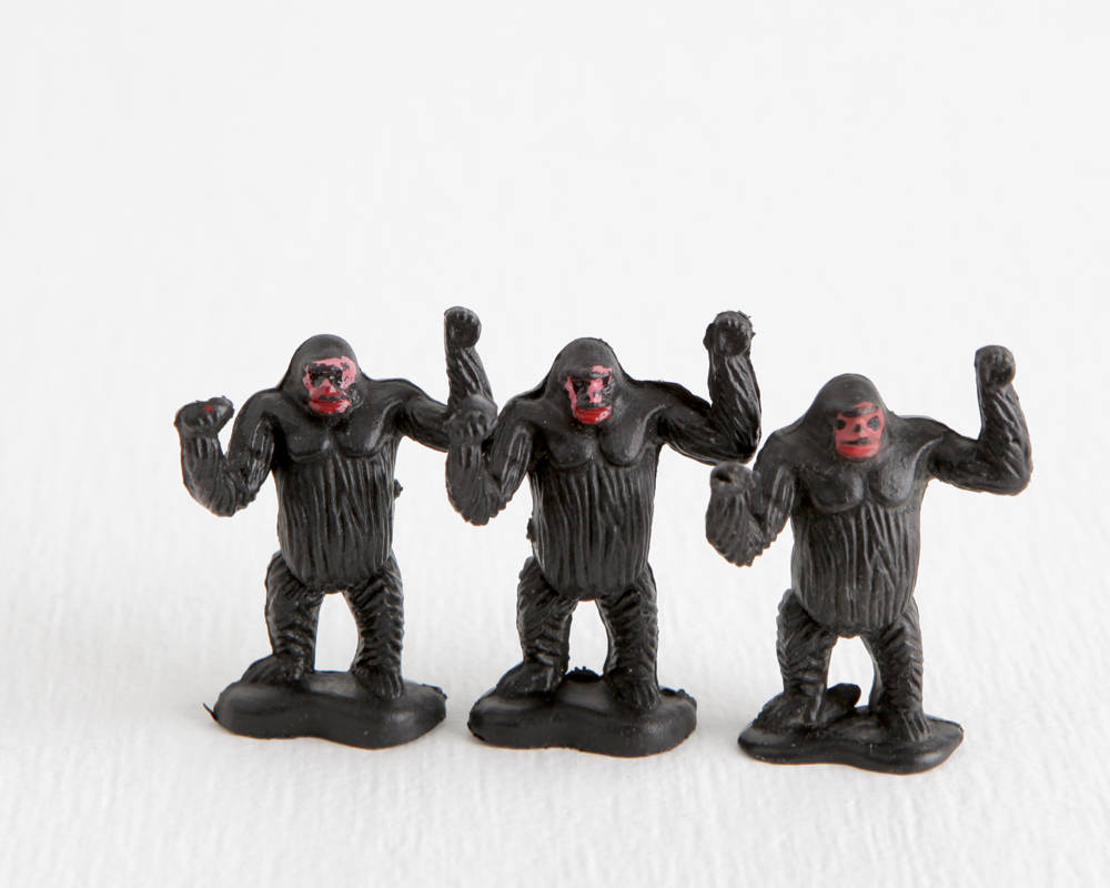 Trio of Miniature Standing Gorillas with Bases at Lobster Bisque Vintage