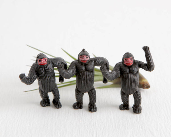 Trio of Miniature Standing Black Gorillas without Bases at Lobster Bisque Vintage