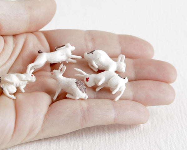 Set of 5 Tiny Rabbit Figurines at Lobster Bisque Vintage