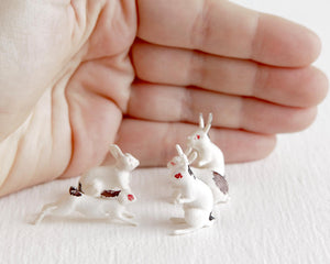 Set of 5 Tiny Rabbit Figurines at Lobster Bisque Vintage